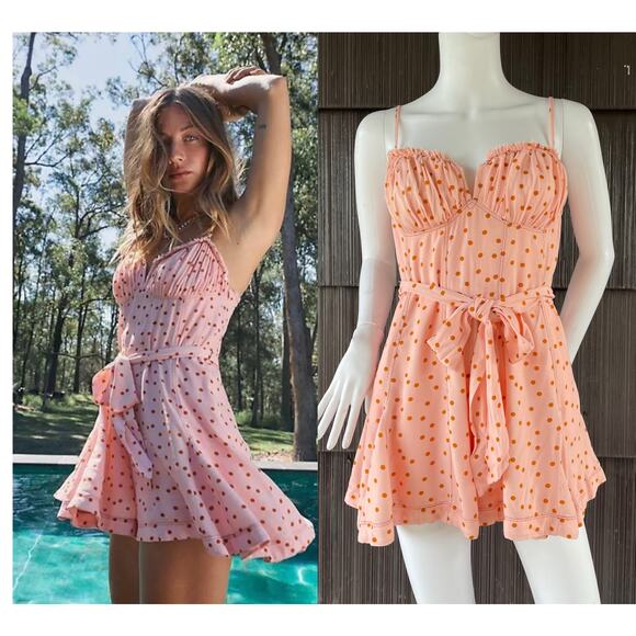 🔥NWOT Free People Spotty Dotty Romantic Pink Festive Romper Size 4 - Picture 1 of 16